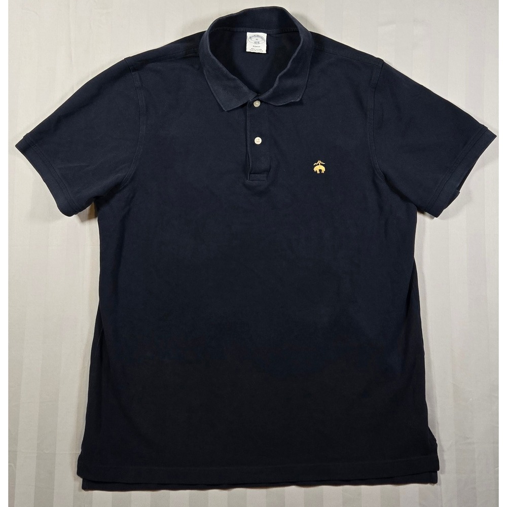 Brooks Brothers 1818 Slim Fit Polo Shirt Mens XL Navy Blue Cotton Pique Fleece